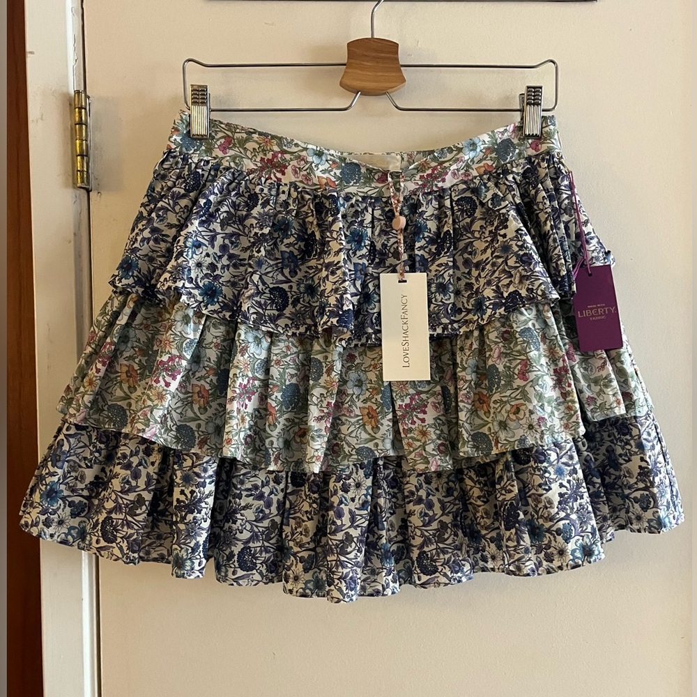 LoveShackFancy Mateo Skirt in Daybreak Blues Liberty Fabric